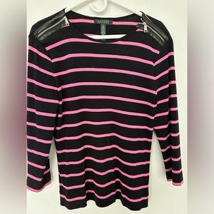 🔥🔥Lauren Women's L Black Pink Striped Shirt Zipper